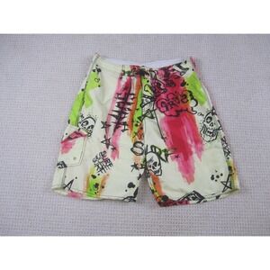 No Boundaries Shorts‎ Mens 32 Green Red Swimwear Swim Trunks Graphiti Polyester